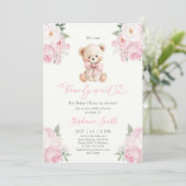 We can Bearly wait Baby Shower Girl Invitation Kaart (Staand voorkant)