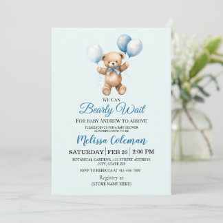We Can Bearly Wait Baby Shower  Invitation Kaart