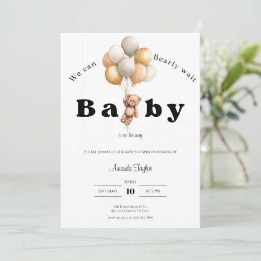 We Can Bearly Wait Baby Shower Invitation Kaart (Staand voorkant)