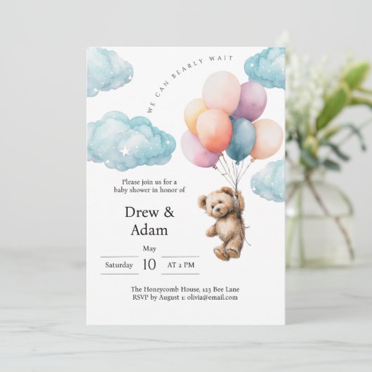 We Can Bearly Wait Baby Shower Invitation  Kaart (Staand voorkant)