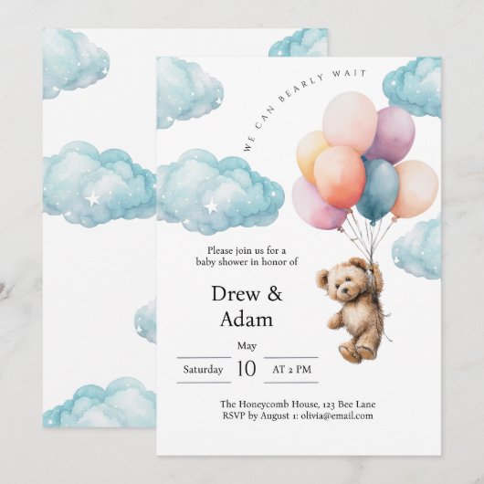 We Can Bearly Wait Baby Shower Invitation  Kaart (Voorkant / Achterkant)