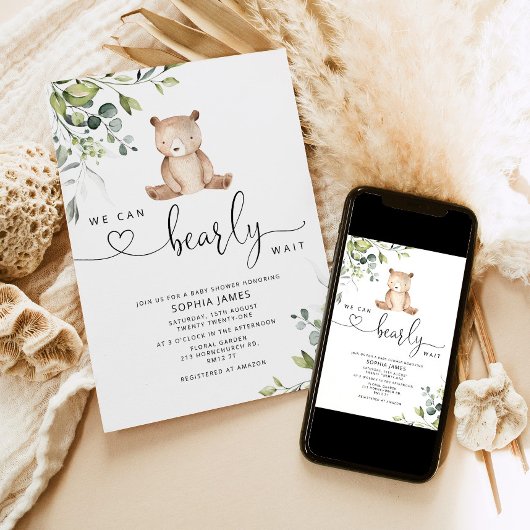 We can bearly wait baby shower invitation kaart