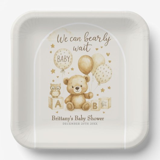 We Can Bearly Wait Baby Shower Invitation Papieren Bordje (Voorkant)