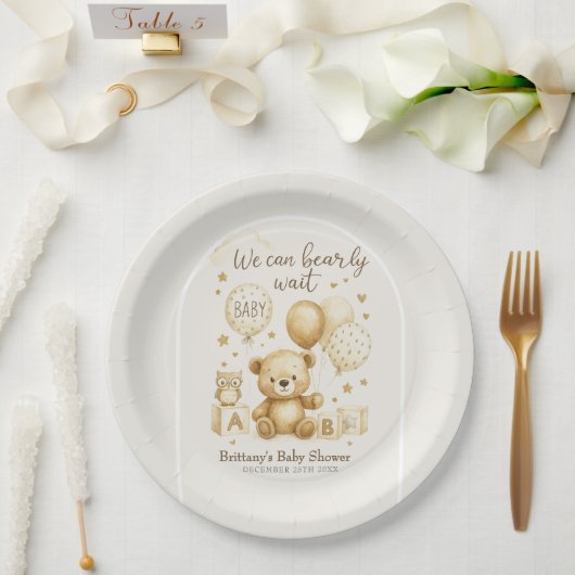 We Can Bearly Wait Baby Shower Invitation Papieren Bordje (Huwelijk)