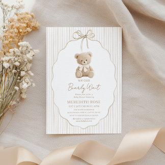 We Can Bearly Wait Baby Shower Jongen Beige Strepe Kaart