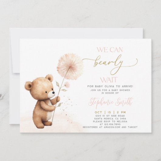 We can bearly wait Baby Shower meisje uitnodiging (Voorkant)