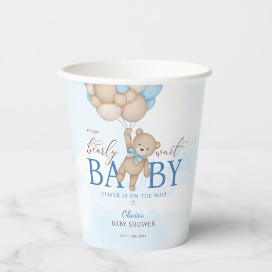 We Can Bearly Wait Baby Shower Papieren Bekers (Voorkant)