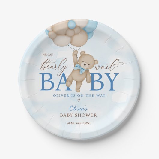 We Can Bearly Wait Baby Shower Papieren Bordje (Voorkant)