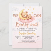 We Can Bearly Wait Baby Shower Pink Bear Kaart (Voorkant)