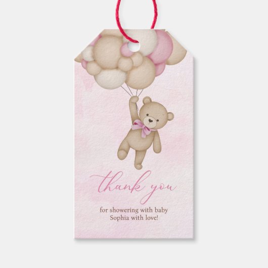 We Can Bearly Wait Baby Shower Pink Thank You Cadeaulabel (Voorkant)