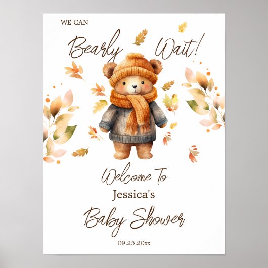 We Can Bearly Wait Baby Shower Poster (Voorkant)