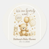 We Can Bearly Wait Baby Shower  Ronde Sticker (Voorkant)