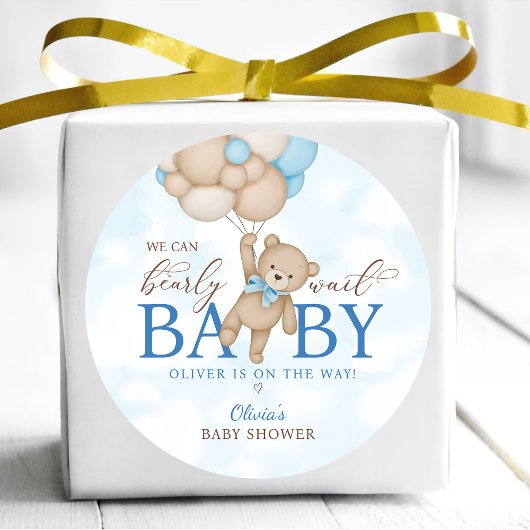 We Can Bearly Wait Baby Shower Ronde Sticker