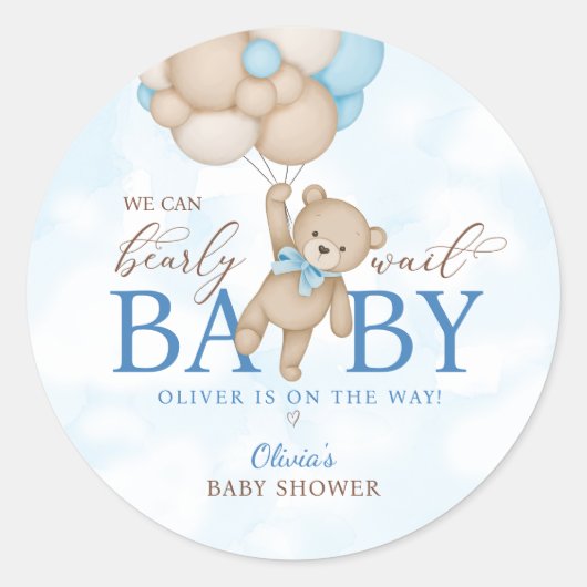 We Can Bearly Wait Baby Shower Ronde Sticker (Voorkant)