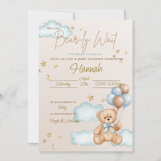We Can Bearly Wait Baby Shower Teddybeer Uitnodigi Kaart (Voorkant)