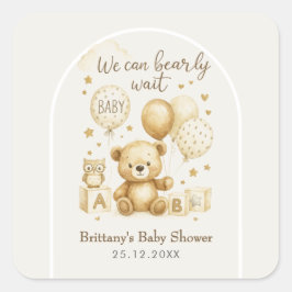 We Can Bearly Wait Baby Shower  Vierkante Sticker
