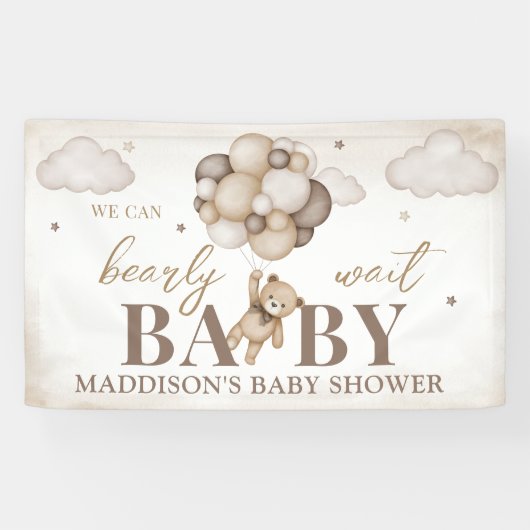 We Can Bearly Wait Baby Shower Vlag Spandoek (Horizontaal)