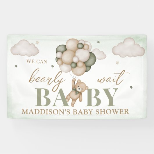 We Can Bearly Wait Baby Shower Vlag Spandoek (Horizontaal)