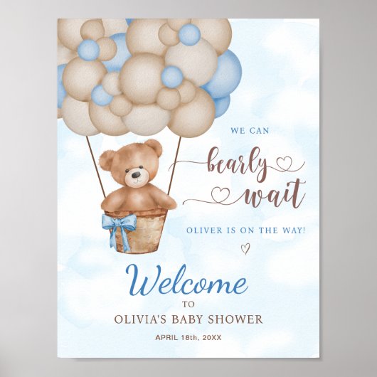 We Can Bearly Wait Baby Shower Welcome Sign Poster (Voorkant)