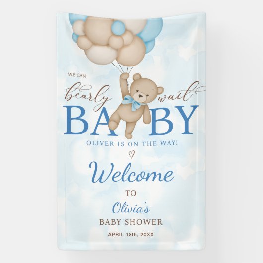 We Can Bearly Wait Baby Shower Welcome Spandoek (Verticaal)