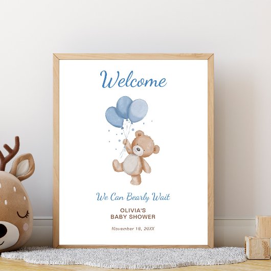 We Can Bearly Wait Baby Shower Welkom Bord Poster