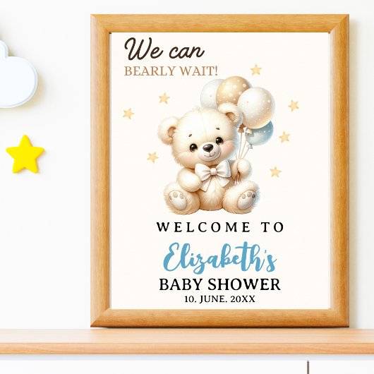 We can bearly wait!, Baby Shower with Bear theme Poster