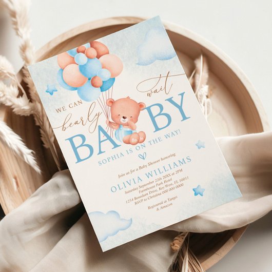 We Can Bearly Wait Ballon Baby Shower Uitnodiging
