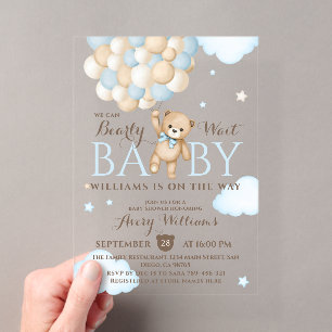 We Can Bearly Wait Ballon Beer Jongens Baby Borrel Acryl Uitnodigingen