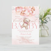 We Can Bearly Wait Balloon Bear Baby Shower Kaart (Staand voorkant)