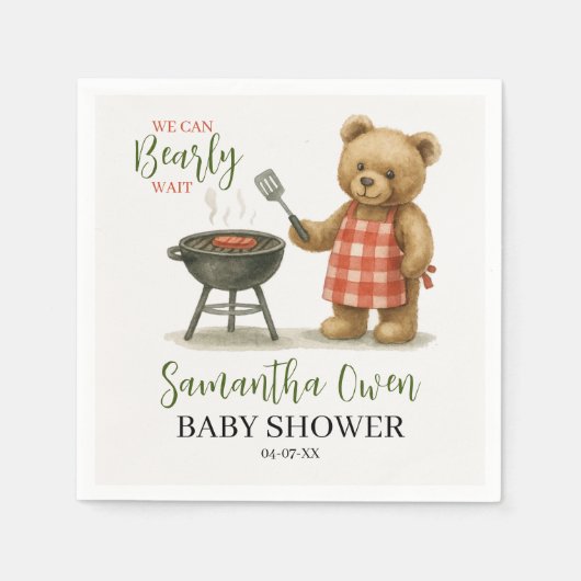 We Can Bearly Wait BBQ Baby Shower Boy Servet (Voorkant)