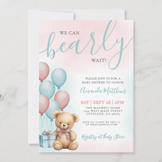 We Can Bearly Wait Bear Baby Shower Kaart (Voorkant)