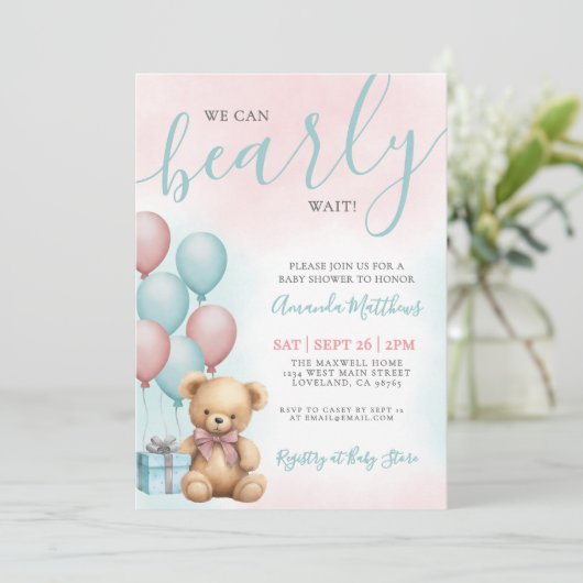 We Can Bearly Wait Bear Baby Shower Kaart (Staand voorkant)