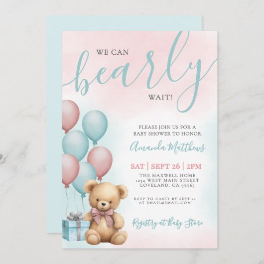 We Can Bearly Wait Bear Baby Shower Kaart (Voorkant / Achterkant)