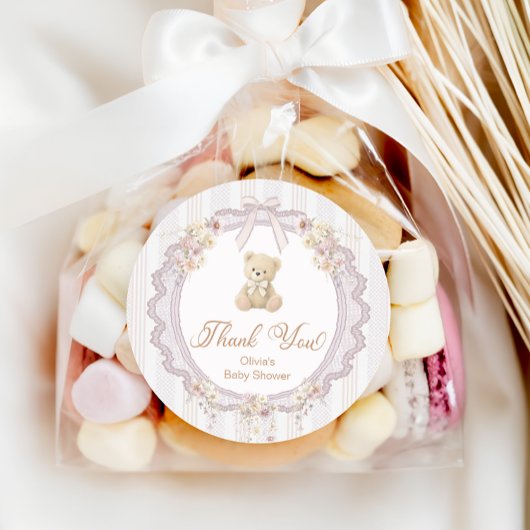 We Can Bearly Wait Bear Baby Shower Thank You Ronde Sticker