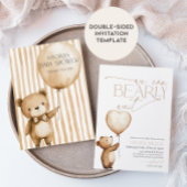 We Can Bearly Wait Bear Balloon Baby Shower Kaart