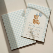 We Can Bearly Wait Bear Balloon Boy Baby Shower Kaart