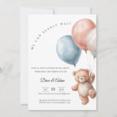 We Can Bearly Wait Bear Balloons Gender Reveal Kaart (Voorkant)