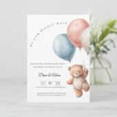 We Can Bearly Wait Bear Balloons Gender Reveal Kaart (Staand voorkant)
