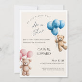 We Can Bearly Wait Bear Balloons Gender Reveal Kaart (Voorkant)