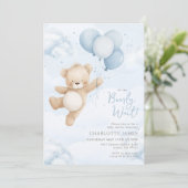 We can Bearly Wait! Bear Blue Balloon Baby Shower Kaart (Staand voorkant)