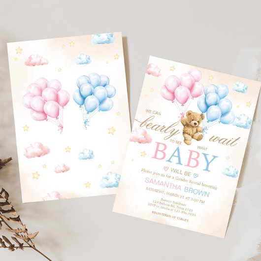 We Can Bearly Wait Bear Gender Reveal  Kaart