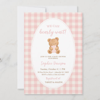 We Can Bearly Wait Bear Girl Baby Shower Kaart
