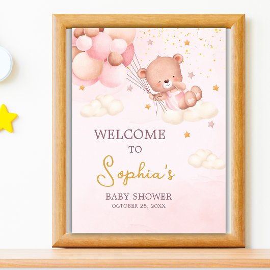 We Can Bearly Wait, Bear Girl Baby Shower Poster