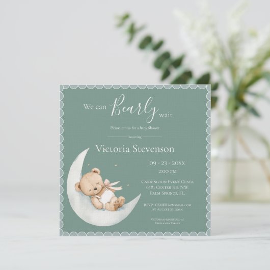 We Can Bearly Wait Bear Green Baby Shower (Staand voorkant)