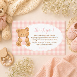 We Can Bearly Wait Beer Baby Meisje Gingham Notitiekaartje