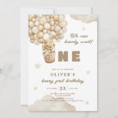 We Can Bearly Wait Beerballon Eerste Verjaardag Kaart (Voorkant)