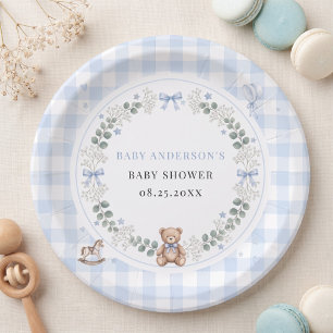 We Can Bearly Wait Blauwe Aquarel Jongen Teddybeer Papieren Bordje