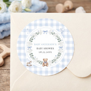We Can Bearly Wait Blauwe Aquarel Jongens Beertje Ronde Sticker