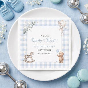 We Can Bearly Wait Blauwe Aquarel Jongens Beertje  Servet