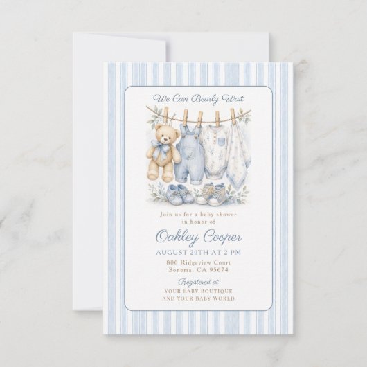 We Can Bearly Wait Blauwe Baby Shower Kaart (Voorkant)